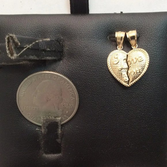 1.20 Grams Mens Ladies 10k Yellow Real Gold I love You Split Heart Charm Pendant - Picture 5 of 9